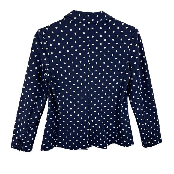 Talbots Navy Blue White Polka Dot Single Breasted Lightweight Knit Blazer Sz SP - Picture 2 of 6